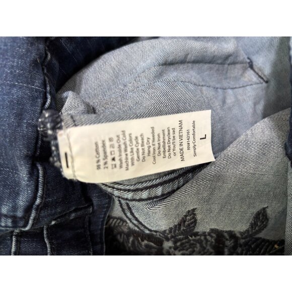 LuLaRoe Womens Denim Jean Jacket Size Large Blue Dark Stretch Floral Embroidered - Picture 5 of 7